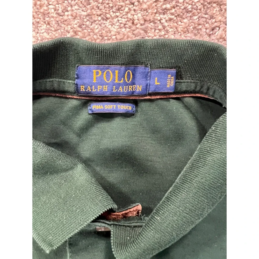 Polo Ralph Lauren Mens Green Pima Soft Touch Long Sleeve Polo Shirt Size L